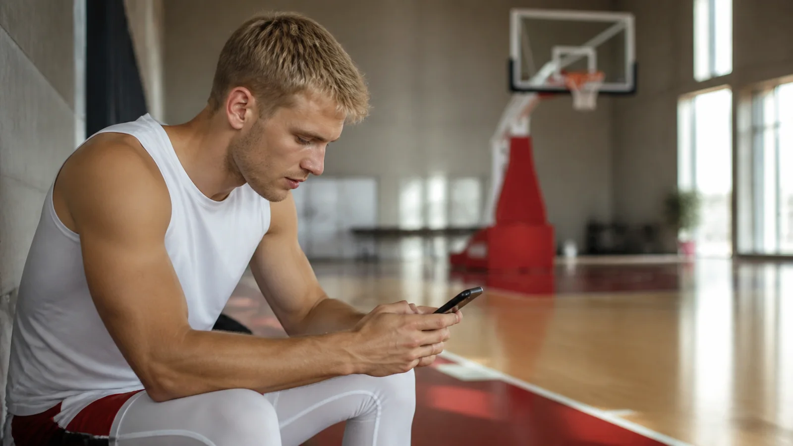 Voksen basketballspiller løser et problem i BetLabel-appen
