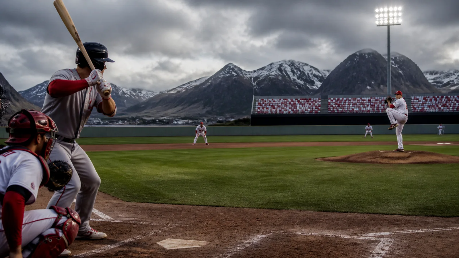 Voksne baseballspillere før et kast i en BetLabel-sportsscene