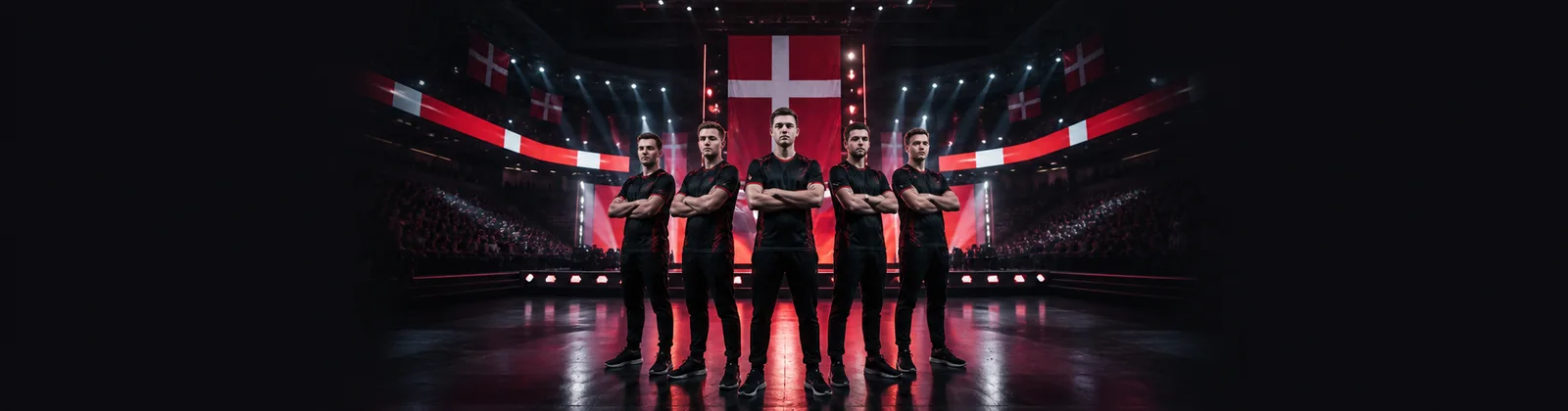Voksne esportsspillere midt i en dansk arena