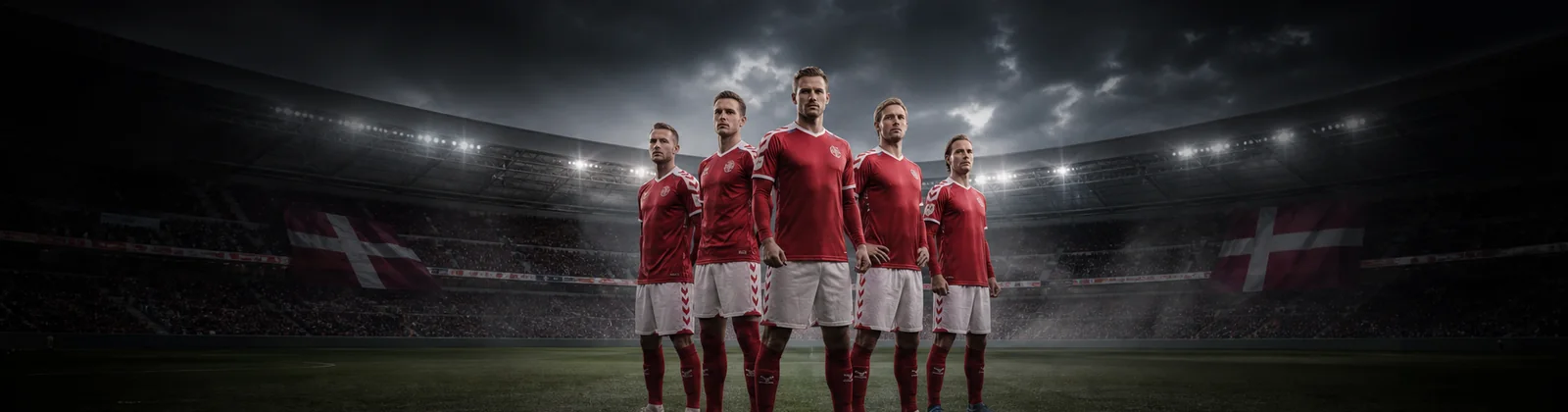 Voksne fodboldspillere midt på et dansk stadion