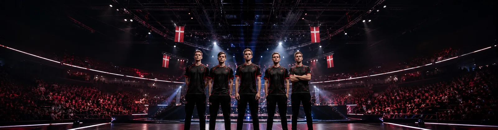 Voksne esportsspillere midt i en dansk arena