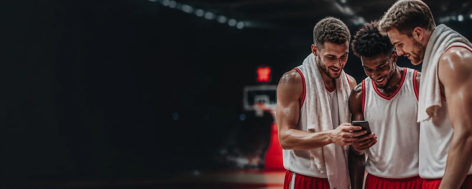 Voksne basketballspillere med en smartphone